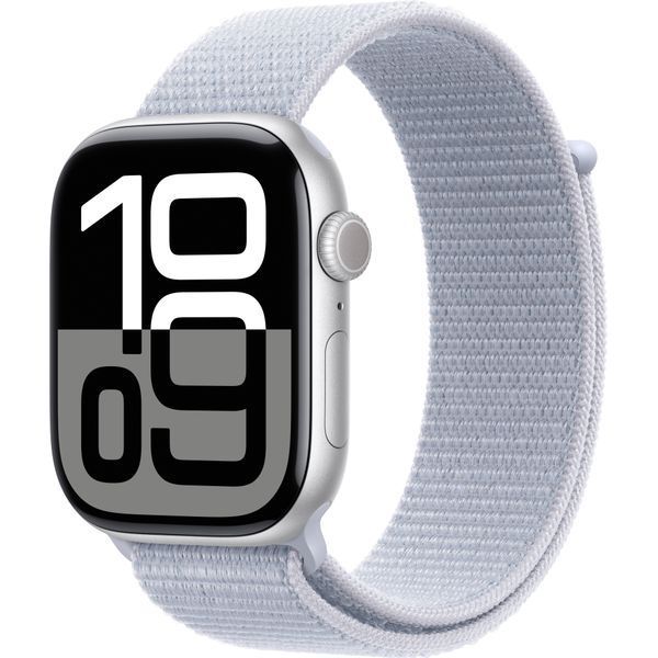 Apple Watch Series 10 46mm Aluminum Silver Case Blue Cloud Sport Loop